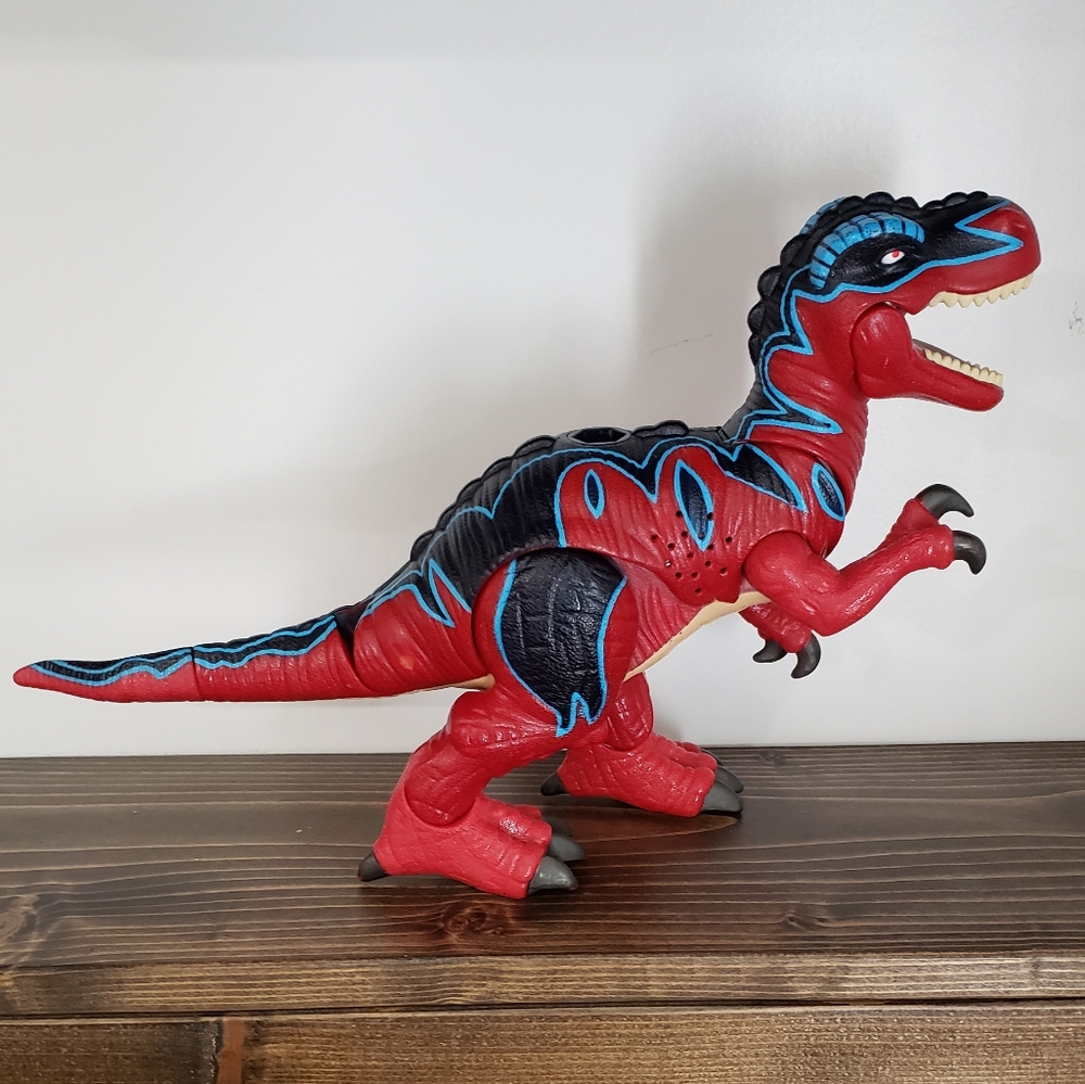 Mattel Imaginext 2004 Razor T-Rex Dinosaur Red Blue Black Roaring Noises works